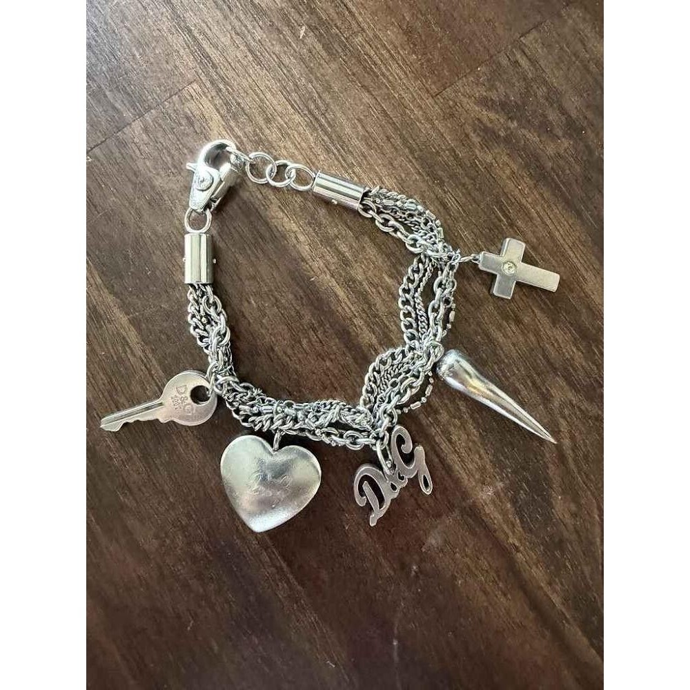 Vintage D&G Dolce & Gabbana Stainless Steel Multi Strand Charm Bracelet 2007